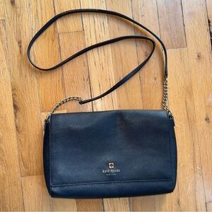 KATE SPADE Staci Medium Flap Crossbody Bag Black  With Gold Chain 10” x 7”